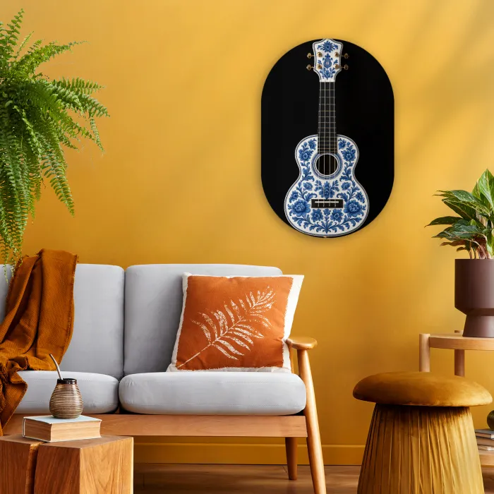 Ukelele - Delfts - Blauw - Muziek Wandcirkel Ovaal Forex klein -sfeer4