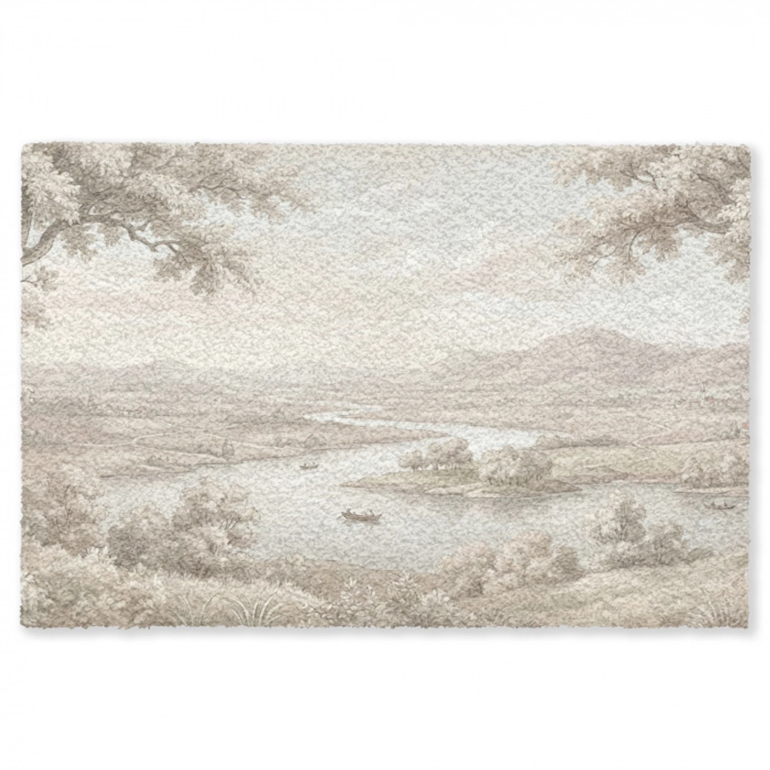 Rivierlandschap - Bergen - Natuur - Vintage - Beige Vloerkleed Rechthoek klein -3d