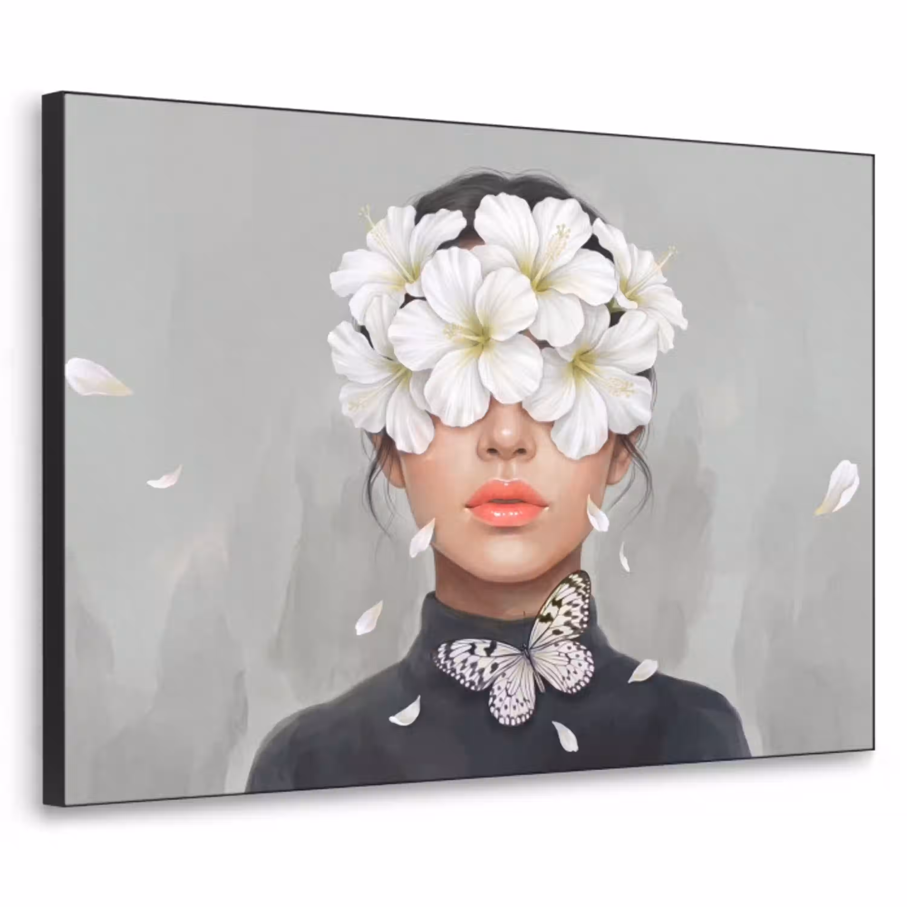 Lelies - Portret - Wit Textielframe zwart klein -3d
