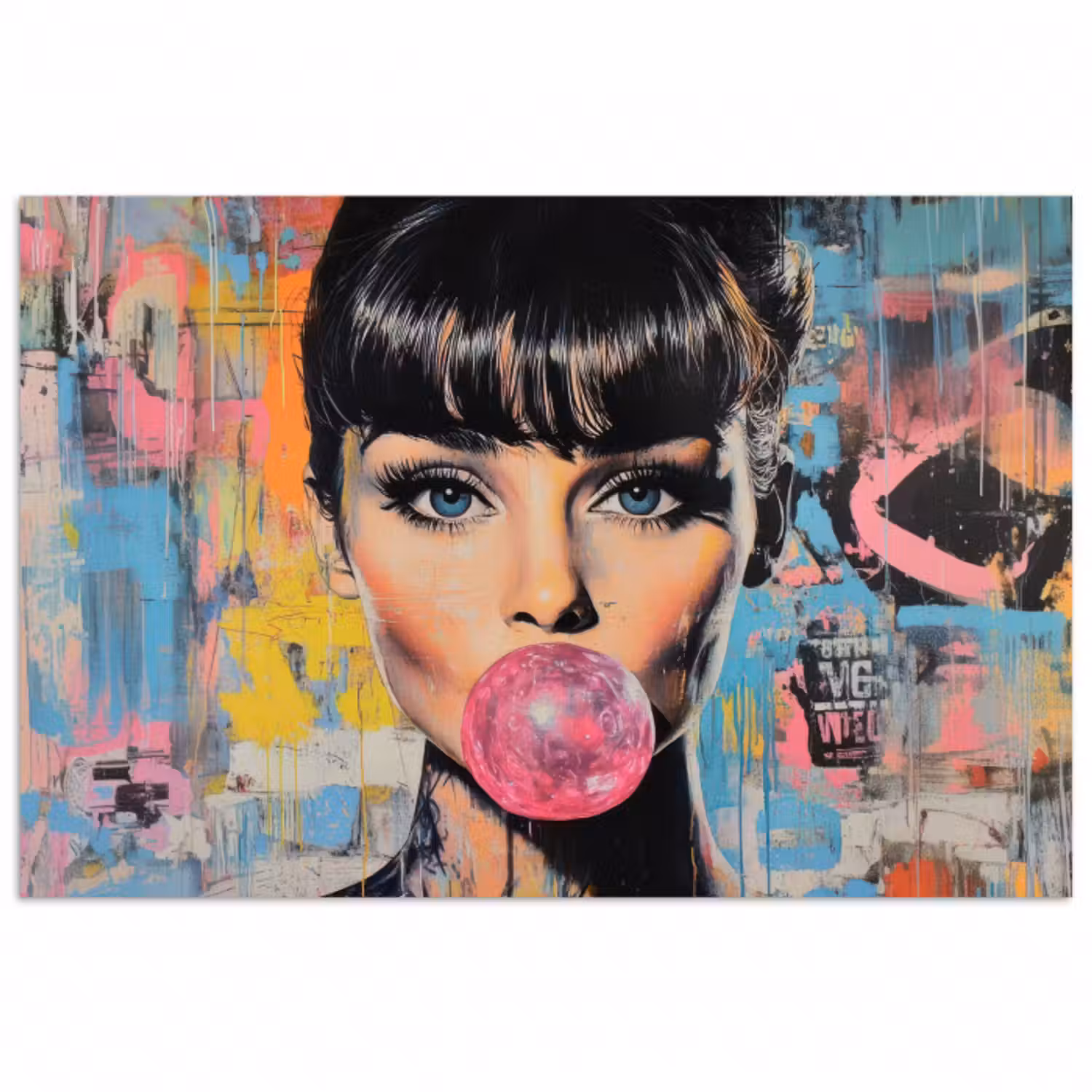 Poster - Kaugummi - Frau - Pinselstriche - Modern