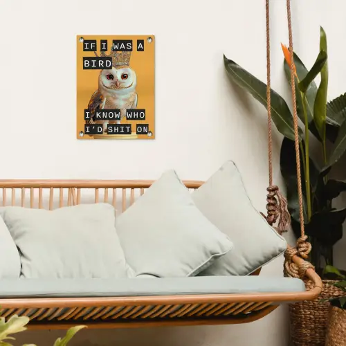 Geel - Uil - Vogel - Decoratie tuinposter los doek klein -sfeer7