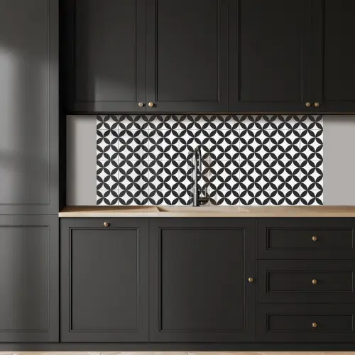 Cirkel - Patroon - Zwart - Wit keuken achterwand 2 middel 871 -sfeer1