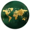 Wereldkaart - Groen - Goud Wandcirkel plexiglas klein -3d