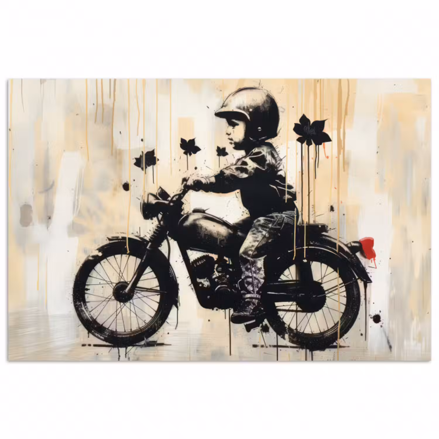 Poster - Vintage - Straßenkunst - Motorrad - Junge - Graffiti - Schwarz - Banksy