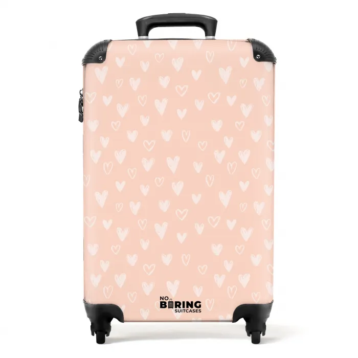 Witte hartjes op zalmroze achtergrond NBS - Handbagage koffer - Volwassenen Unisex middel -productfoto_recht