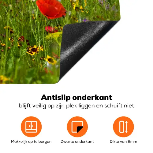 Lente - Bloemen - Rood - Klaproos - Gras - Groen Inductie beschermer vinyl 3mm klein -zzzzzzz-td-onderkant