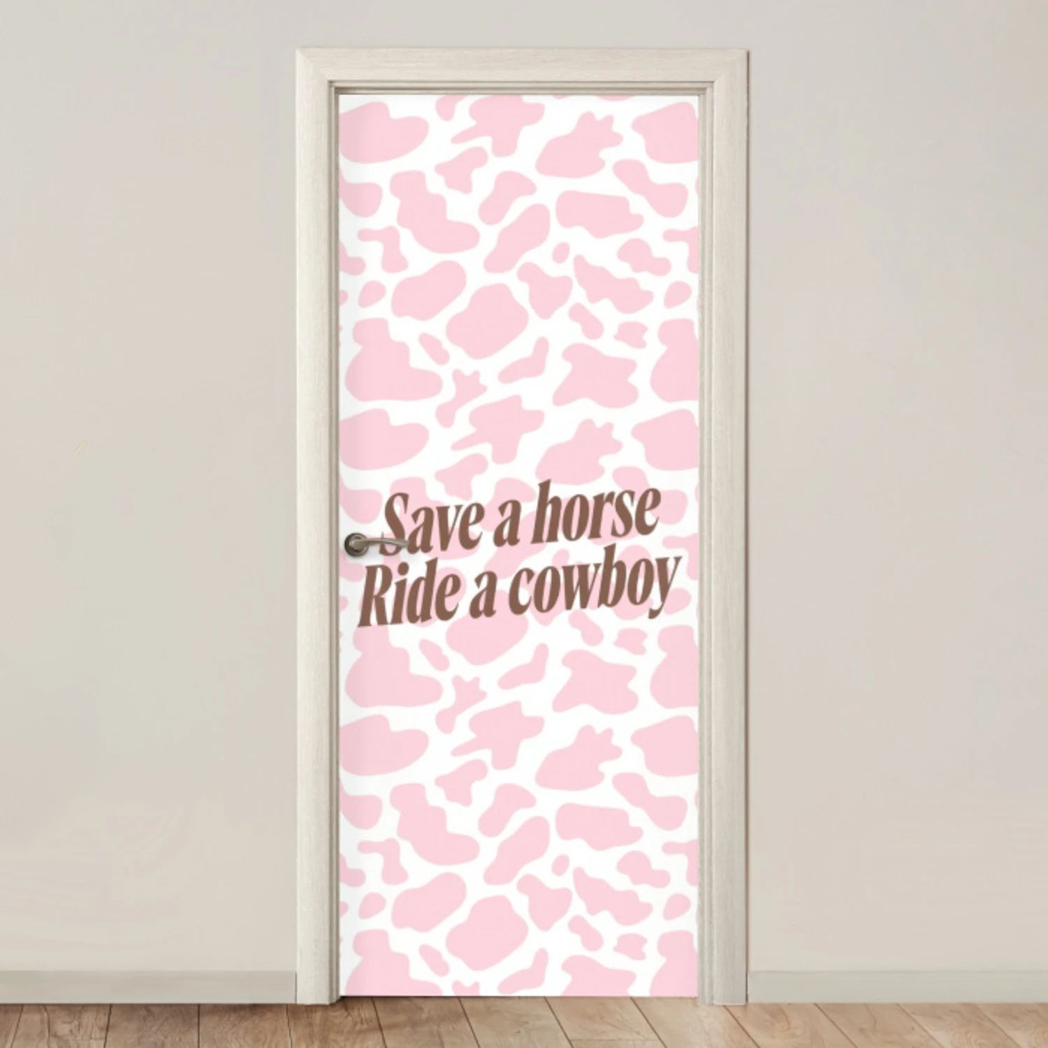 Koeienprint - Roze - Cowboy - Horse deurposter klein -3d_beige