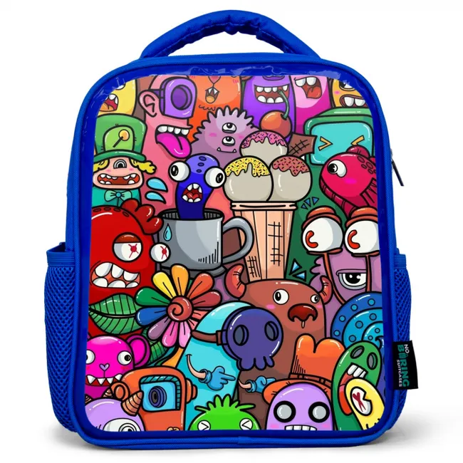 Monstervrienden Festijn Kinderrugzak - Blauw middel -3d