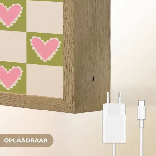 Olijfgroen - Hartjes - Patroon - Retro Light Box met batterij (Wandlamp) middel 907 -USP_websiteoplaadbaarNL