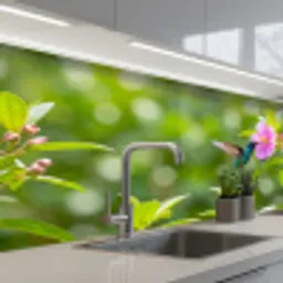 Kolibrie - Bloem - Natuur - Groen keuken achterwand 2 middel -3d_schuin