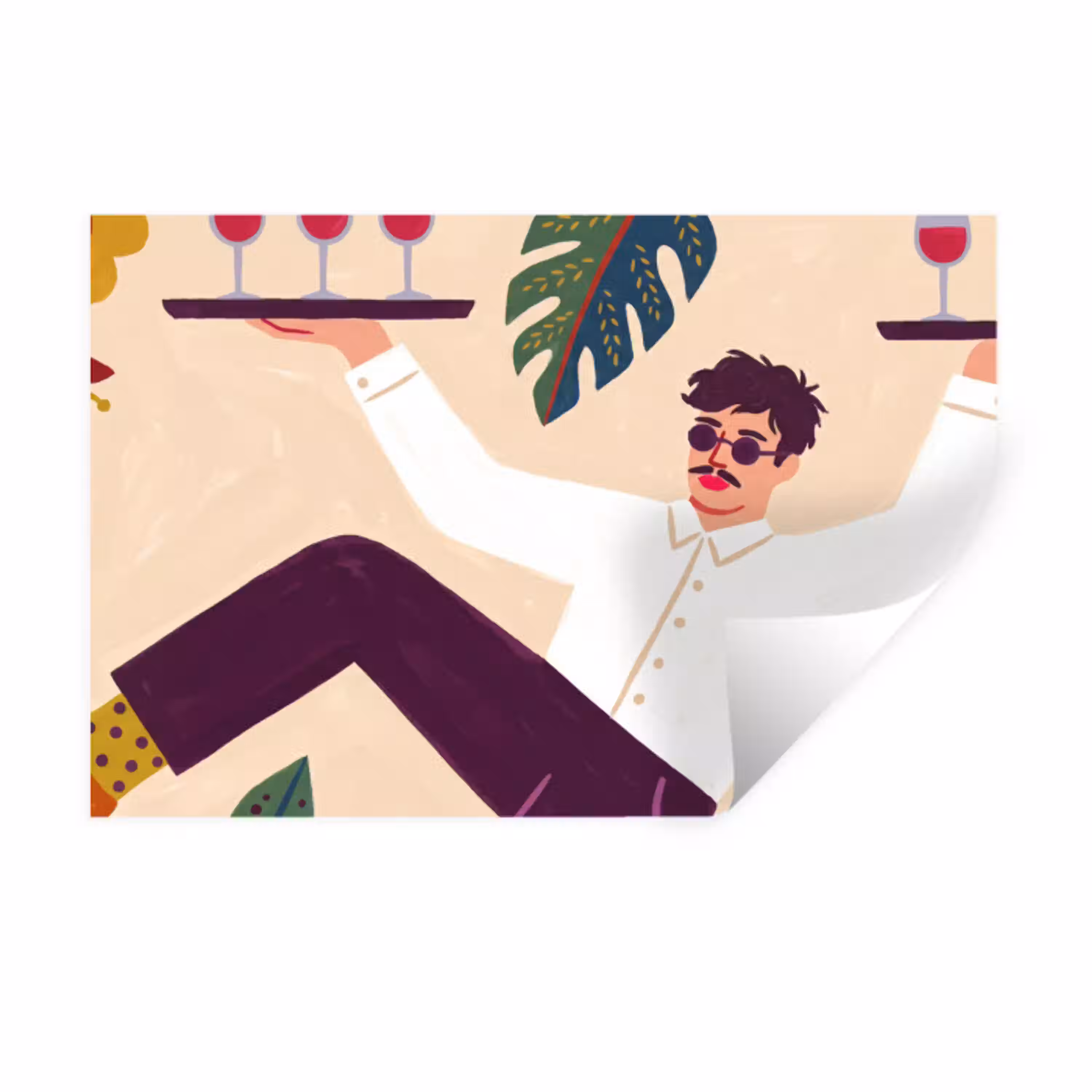 Mensen - Dienblad - Eten - Modern - Kleurrijk Muursticker klein -3d