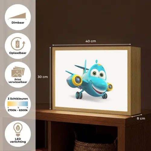 Vliegtuig - Blauw - Kinderen - Jongens Light Box met batterij (Wandlamp kind) middel -USP_websiteoverzichtNL