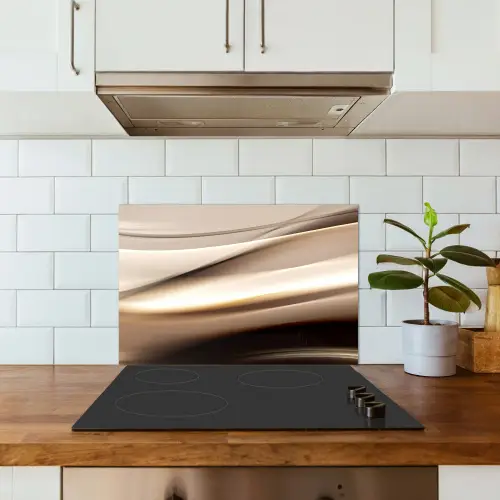Golven - Abstract - Warm Beige keuken achterwand spatscherm klein -sfeer2