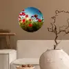 Klaprozen - Toscane - Zon - Rood - Blauw Wandcirkel behangsticker klein -sfeer1