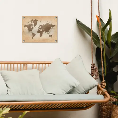 Wereldkaart - Beige - Bruin tuinposter los doek klein -sfeer7
