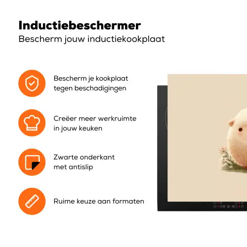 Schaap - Beige - Bloemen Inductie beschermer vinyl 3mm klein -zzzzzzz-td-ups