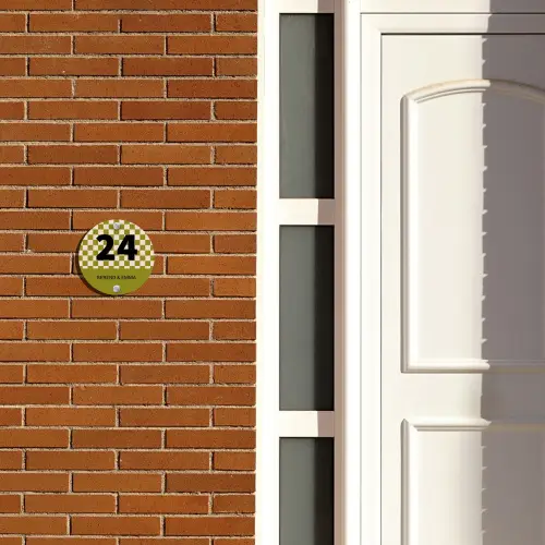 Olijfgroen - Blokjes - Klassiek Naambord Rond klein -sfeer3-rond-XS