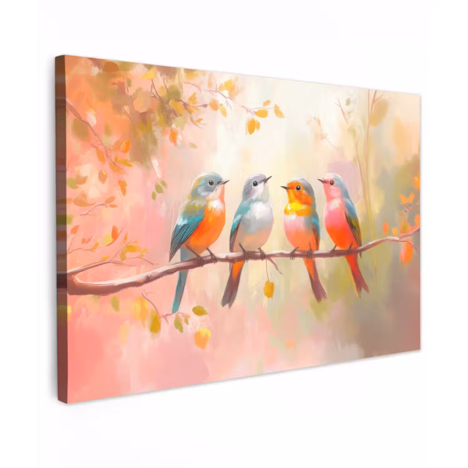 Canvas schilderij - Vogels - Kleurrijk - Tak