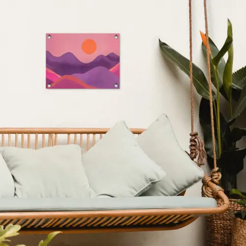 Zon - Heuvels - Paars - Abstract tuinposter los doek klein -sfeer7