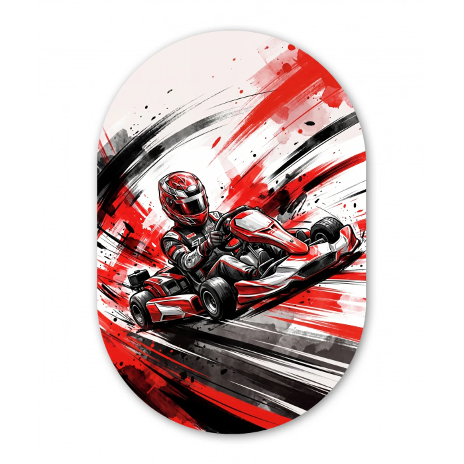 Kart - Coureur - Snelheid - Rood Wandcirkel Ovaal Forex klein -3d