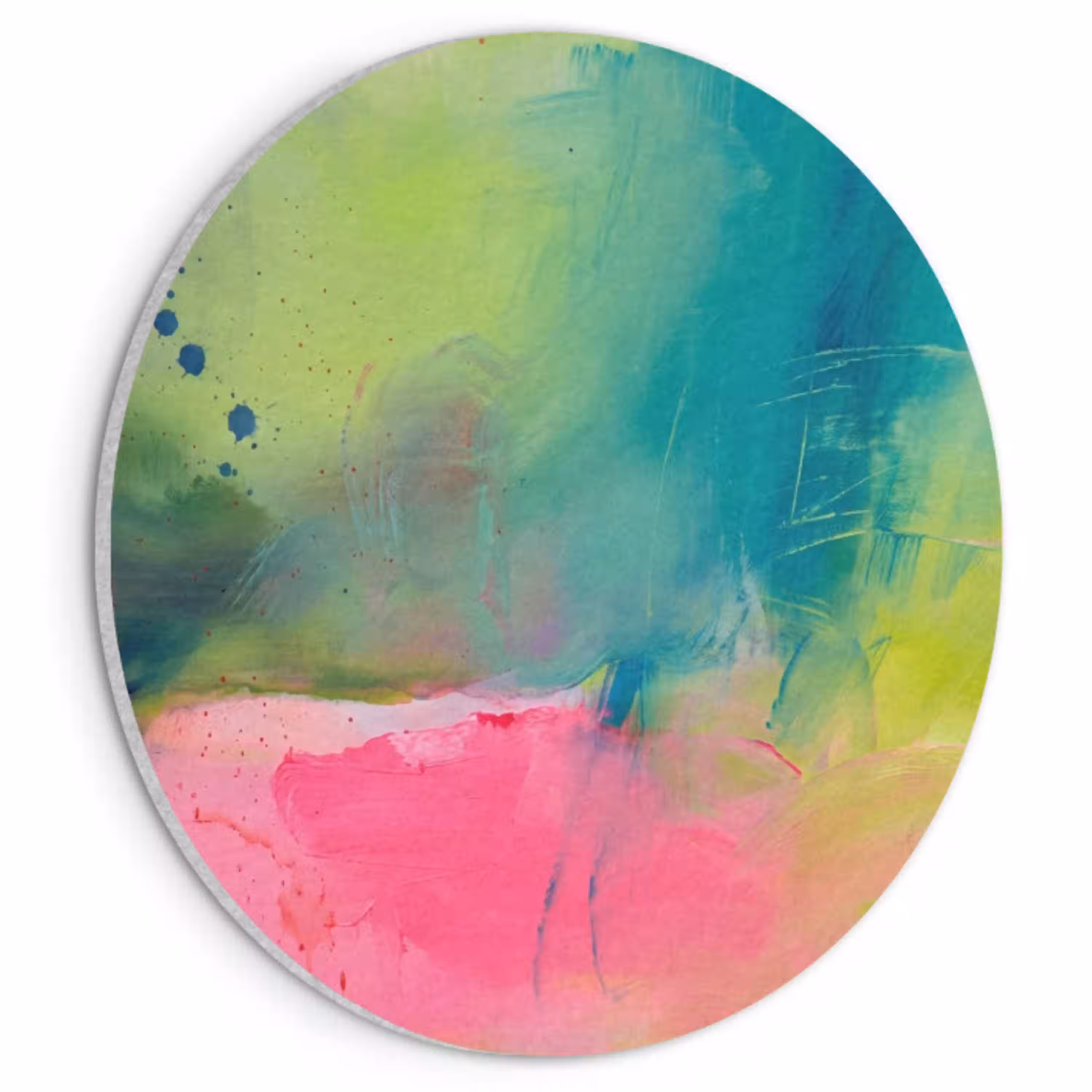 Abstract - Kleuren - Modern - Groen - Roze Akoestische PET Vilt - Rond klein -3d