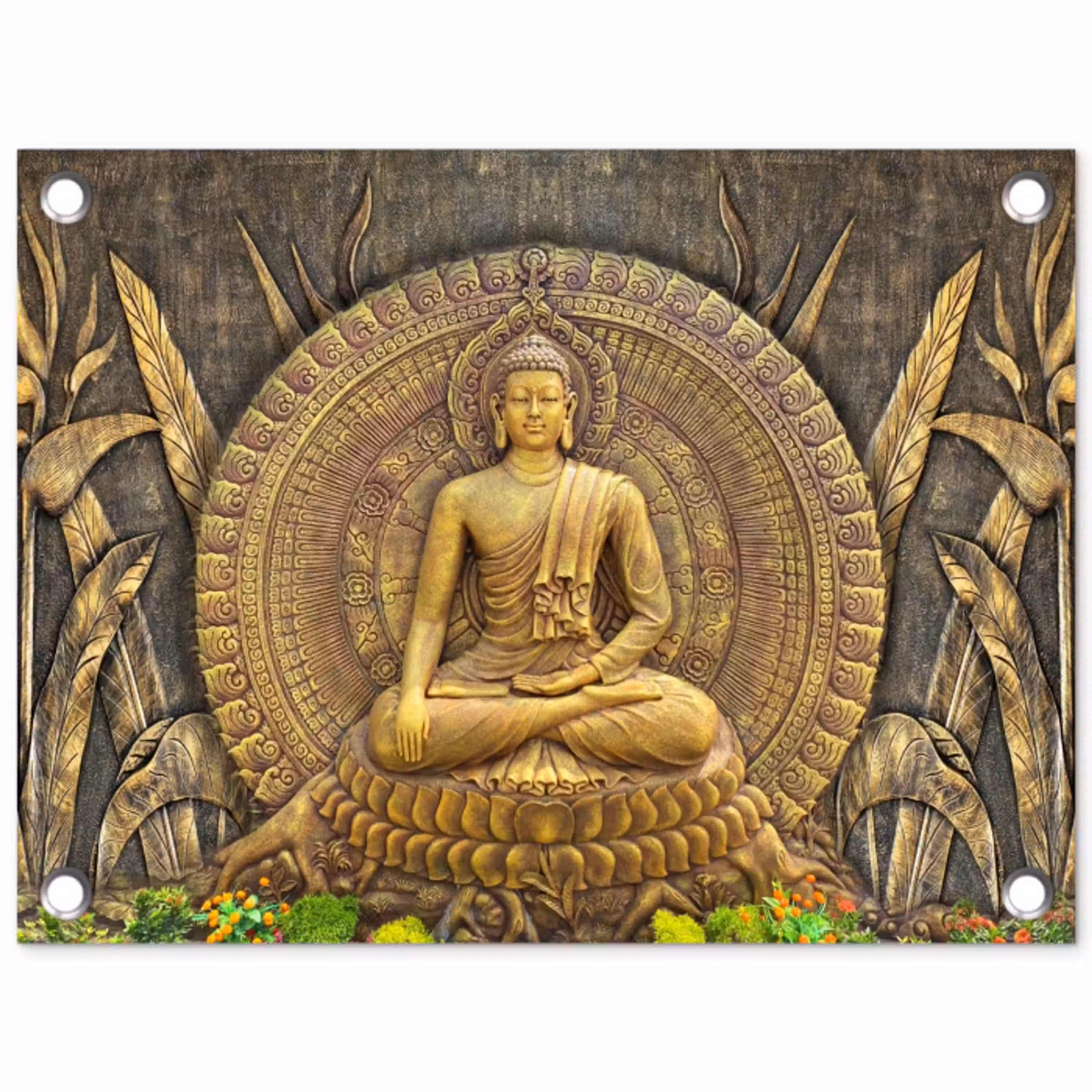 Goud - Boeddha beeld - Spiritueel - Meditatie tuinposter los doek klein -3d