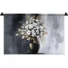 Bloemen - Wit - Vaas - Abstract Wandkleed katoen klein -zz3d
