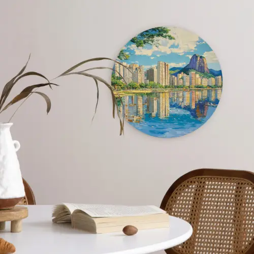 Berg - Skyline - Strand - Water Wandcirkel plexiglas klein -sfeer4