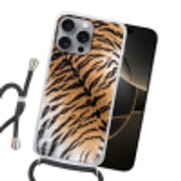 Realistisch - Tijgervacht - Zwart Hoesje iPhone 16 Pro Max met koord klein -sfeer1