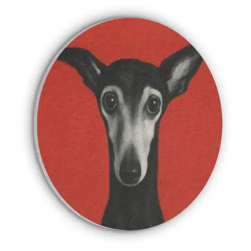Windhond - Minimalistisch - Rood Akoestische PET Vilt - Rond klein -3d