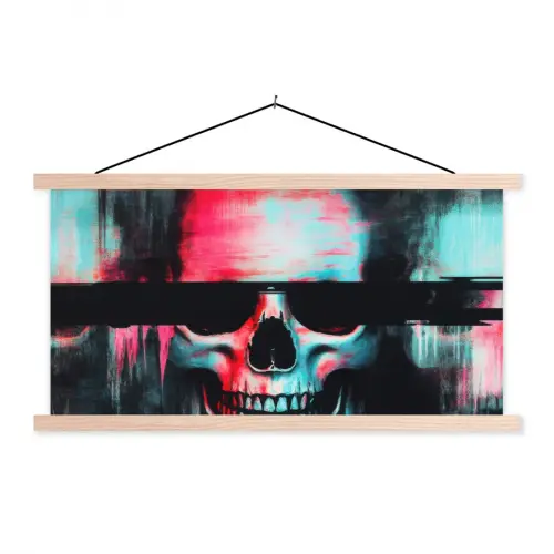 Schedels - Glitch - Cyberpunk textielposter latten blank klein -3d