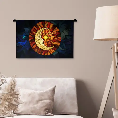 Mozaïek - Glas - Maan - Donkerblauw Wandkleed katoen klein -sfeer4