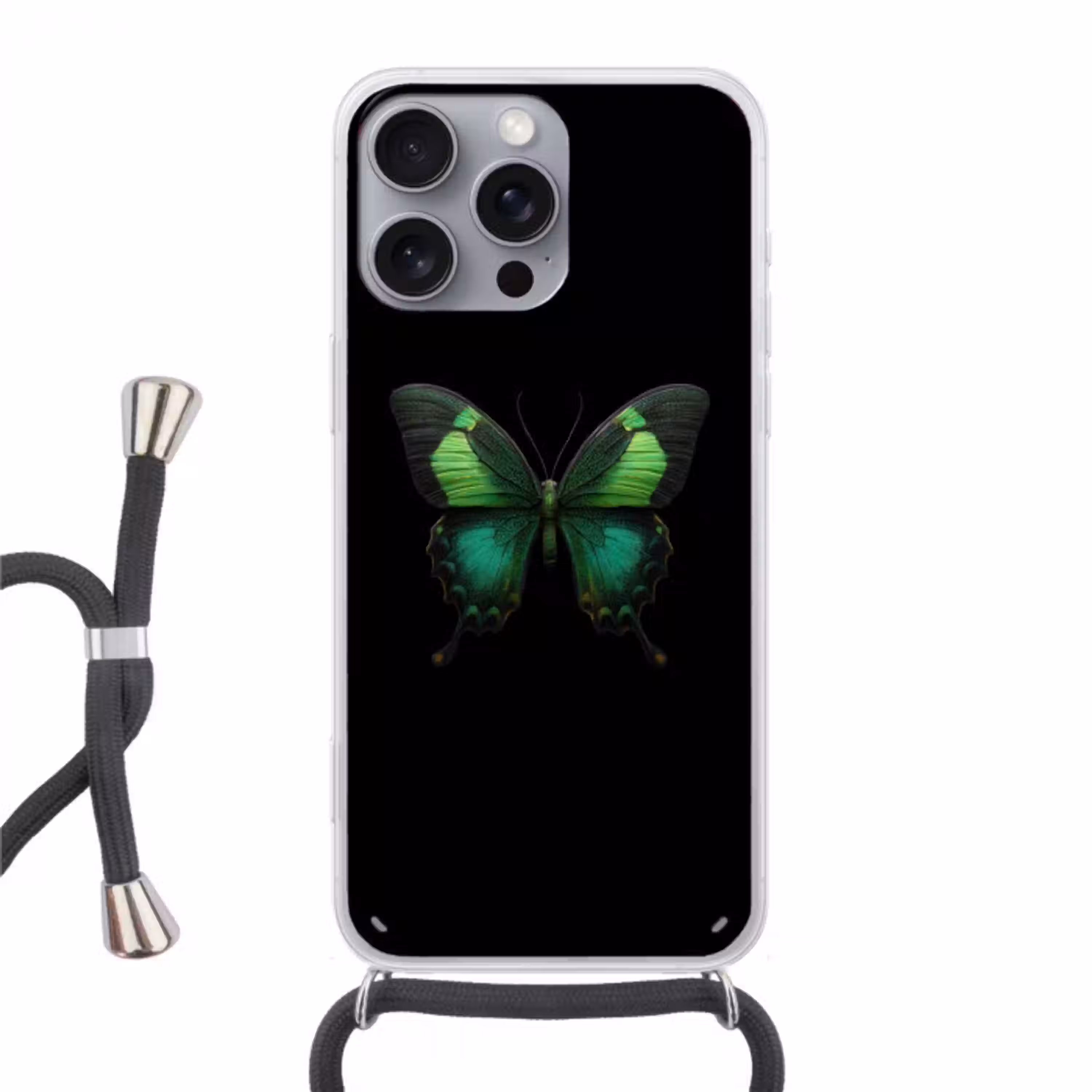 Vlinder - Groen - Opvallend Hoesje iPhone 16 Pro Max met koord klein -3d
