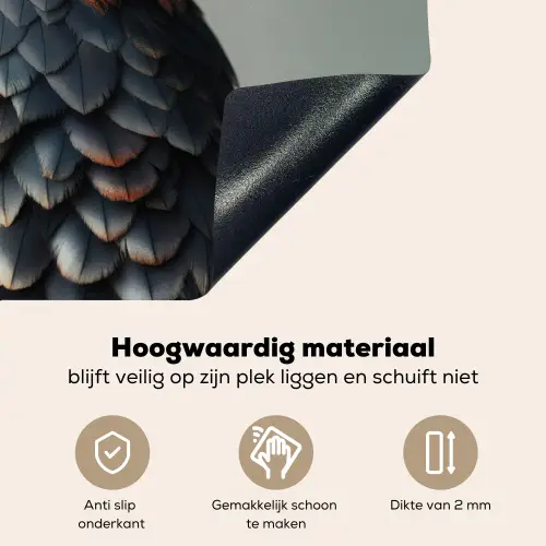 Vogel - Realistisch - Veren - Bruin Inductie beschemer met haakjes klein -ky-onderkant-nl
