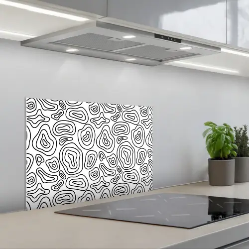 Lijnen - Zwart - Wit - Organisch keuken achterwand spatscherm klein 900 -3d_schuin