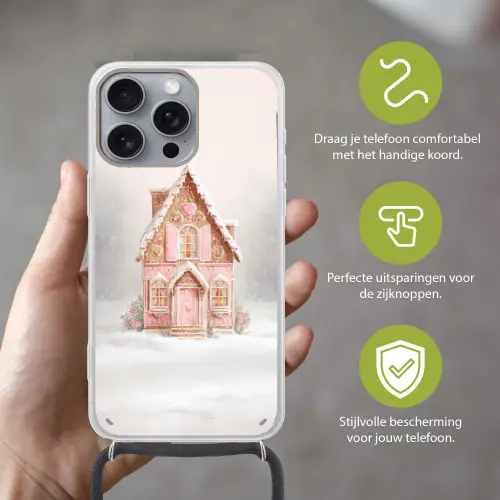 Huisje - Suiker - Pastel Hoesje iPhone 16 Pro Max met koord klein -sfeer2_NL