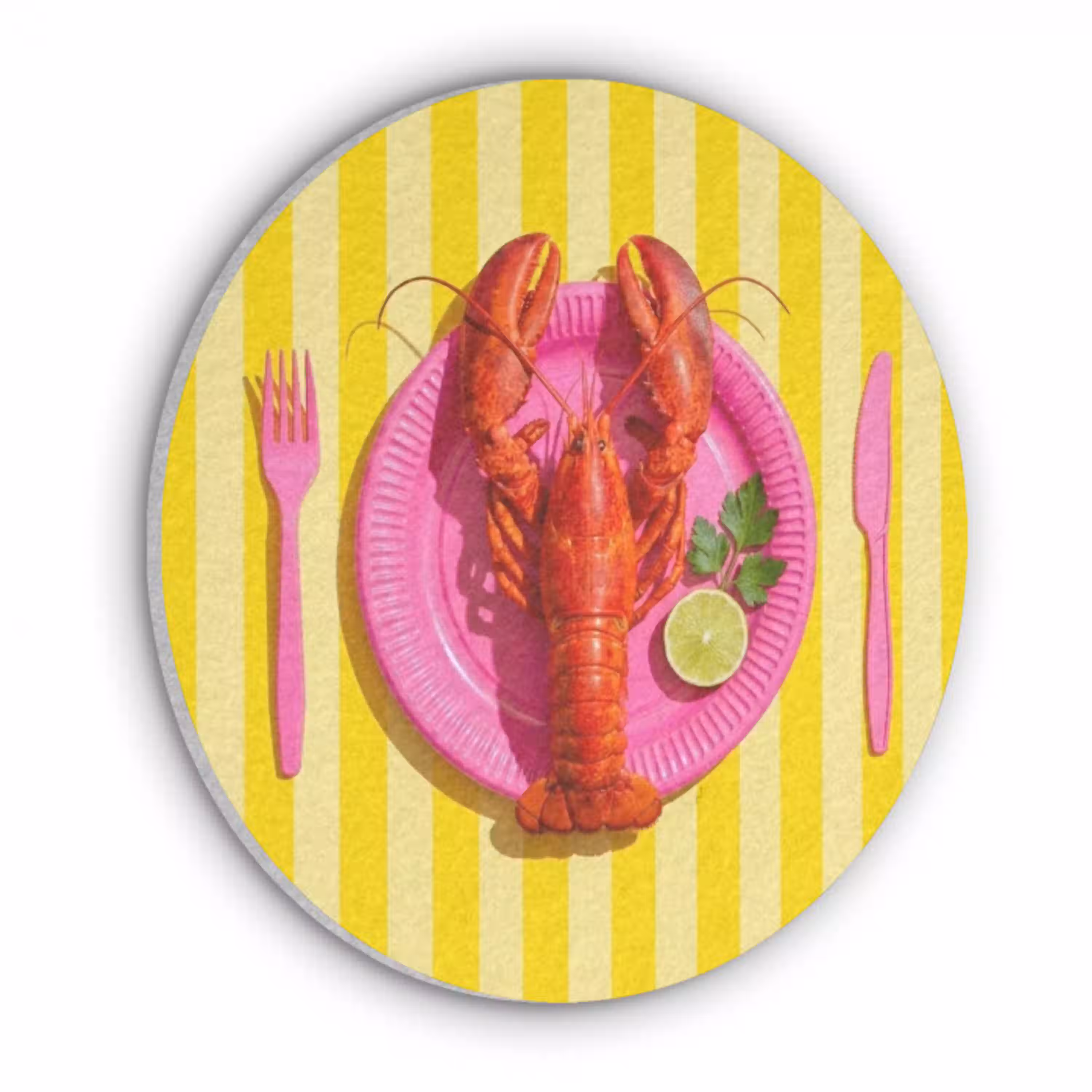 Eten - Roze - Geel - Modern - Culinaire Akoestische PET Vilt - Rond klein -3d