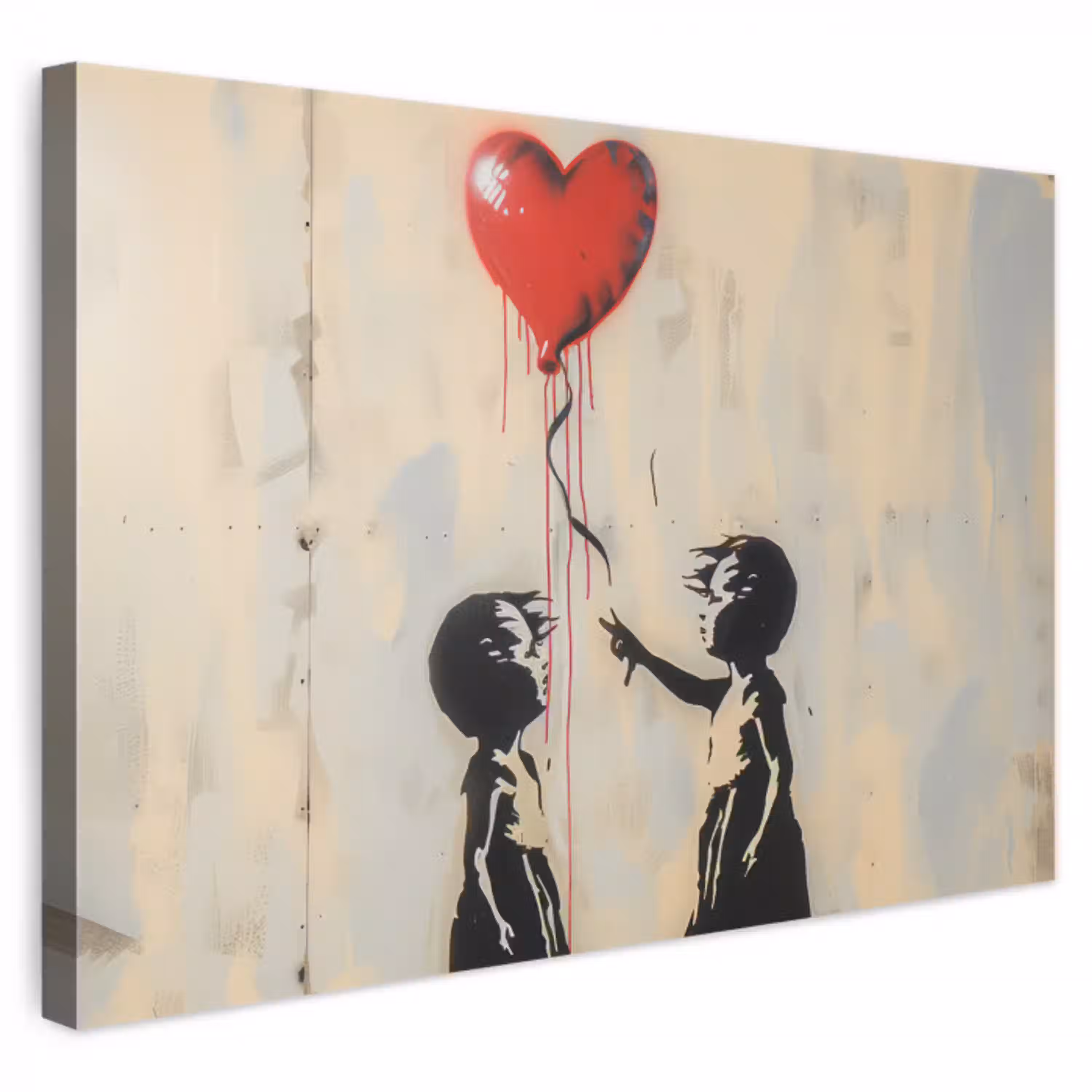 Street art - Banksy - Ballon - Graffiti - Retro canvas 2cm klein -3d