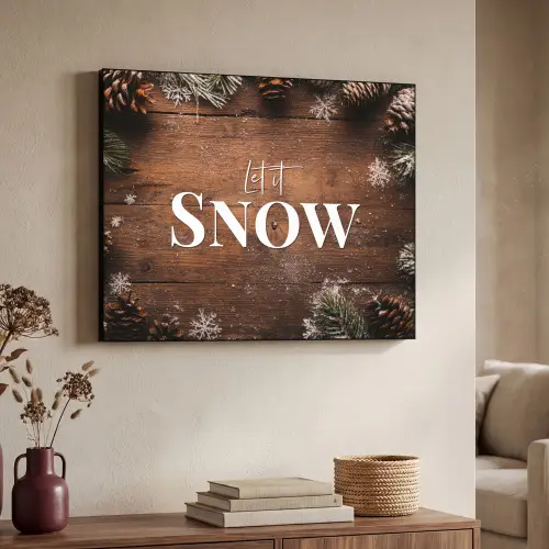 Sneeuw - Houtlook - Quote - Let it snow Textielframe zwart klein -sfeer3