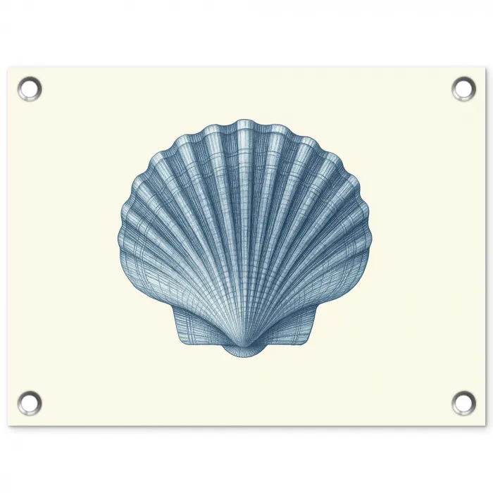 Ribbels - Blauw - Schelp tuinposter los doek klein -3d