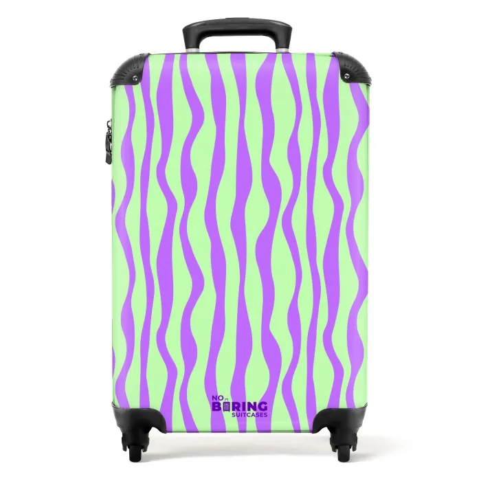 Lila strepen op een mintgroene achtergrond NBS - Handbagage koffer - Volwassenen Unisex middel -productfoto_recht