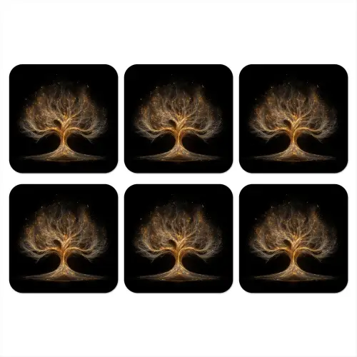 Lichtjes - Boom - Abstract - Zwart onderzetter kurk middel -3d
