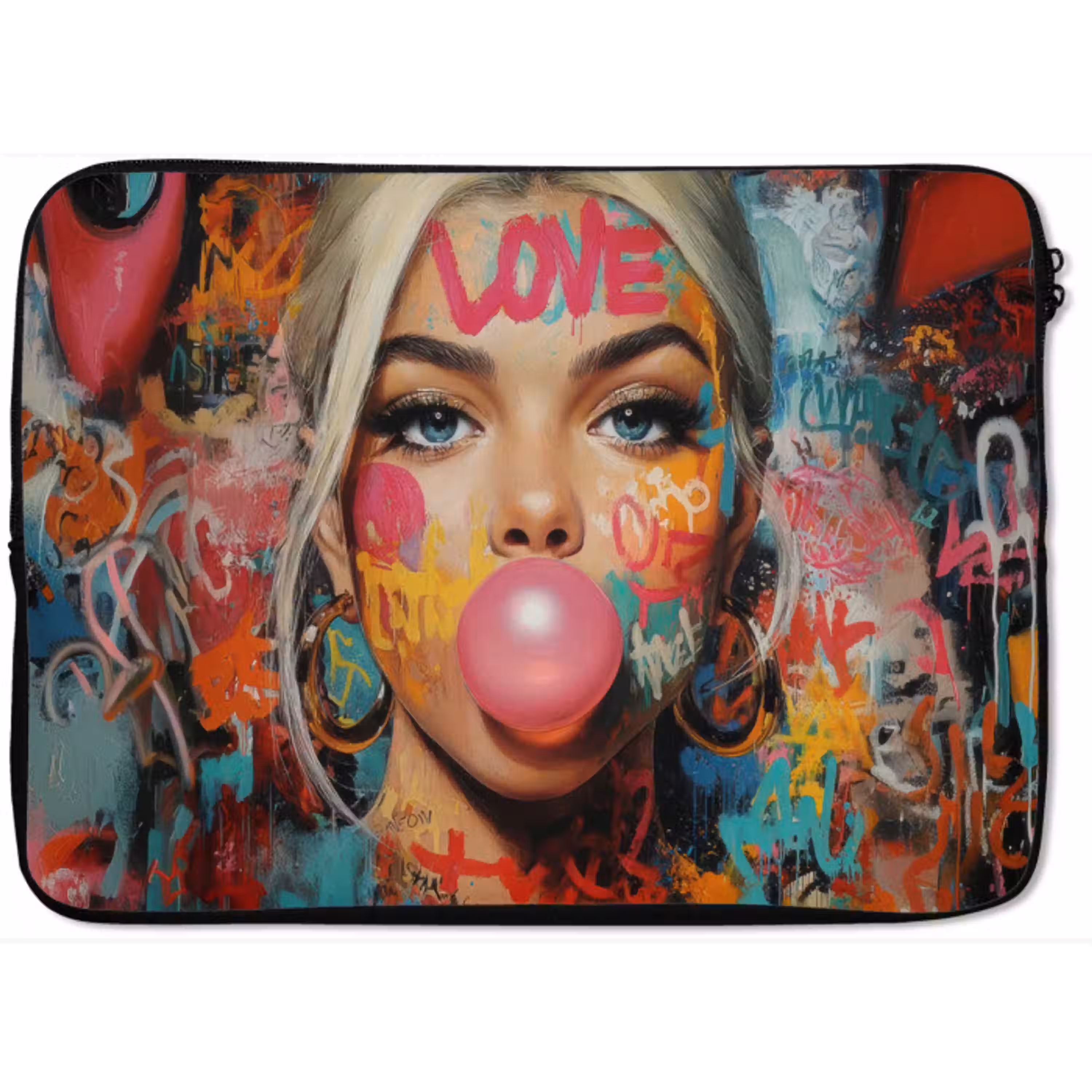 Vrouw - Kauwgom - Graffiti - Love laptophoes neopreen klein -zkaufland3dotto