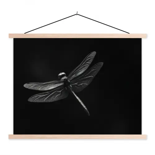 Libelle - Dieren - Zwart - Insect textielposter latten blank klein -3d