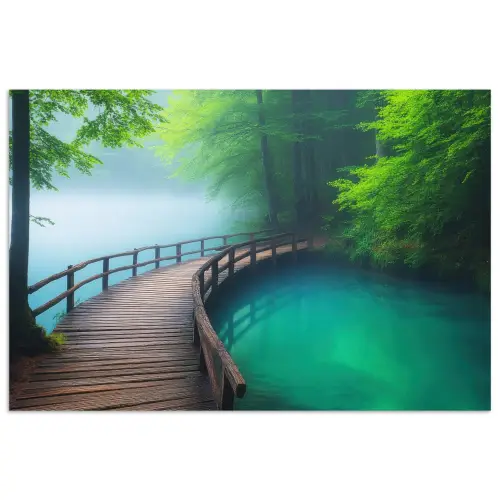 Brug - Water - Rivier - Bos poster papier klein -3d