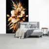Bloemen - Goud - Graffiti - Zwart - Abstract fotobehang vinyl groot -slaapkamer
