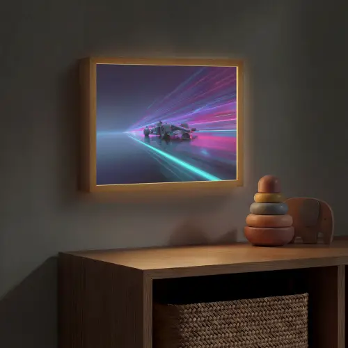 Racewagen - Neon - Snelheid - Paars Light Box met batterij (Wandlamp kind) middel -sfeer5_kind