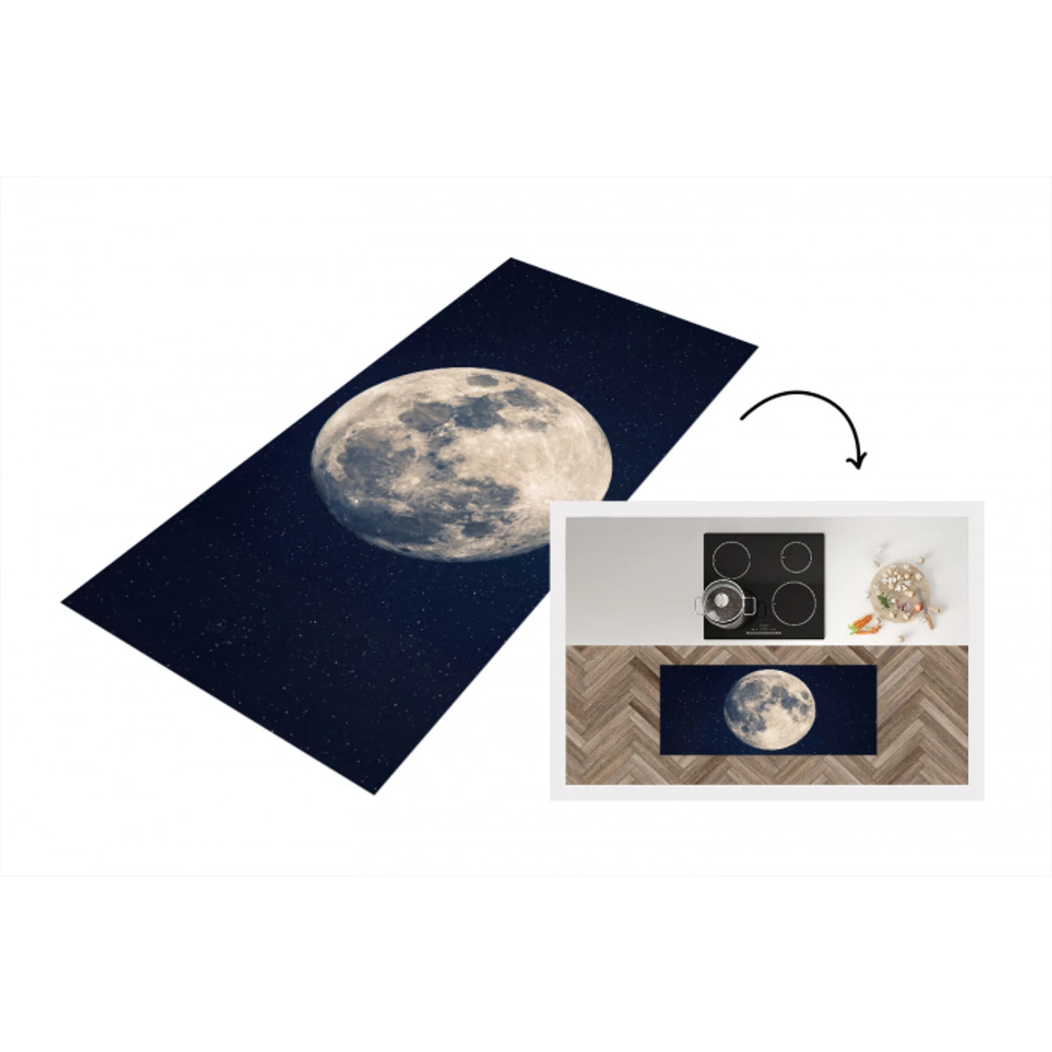 Ruimte - Maan - Kosmos Keukenloper - keukenmat middel -3d