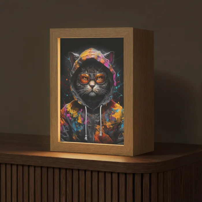Kat - Jas - Graffiti - Bril - Zwart Light Box met kabel (Tafellamp) klein -z3d_website