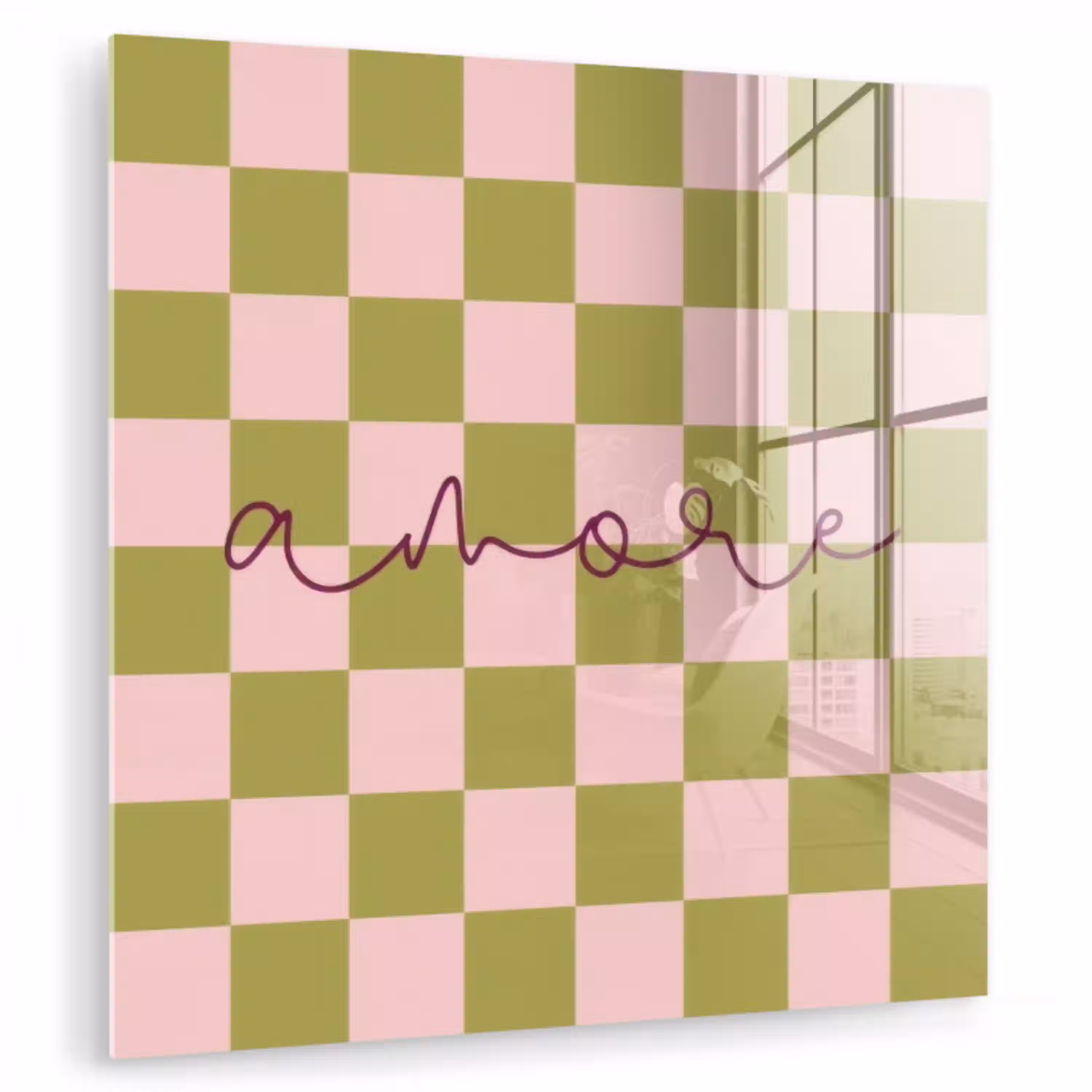 Patroon - Geblokt - Olijfgroen - Amore plexiglas 5mm klein -zzzproduct_nieuw
